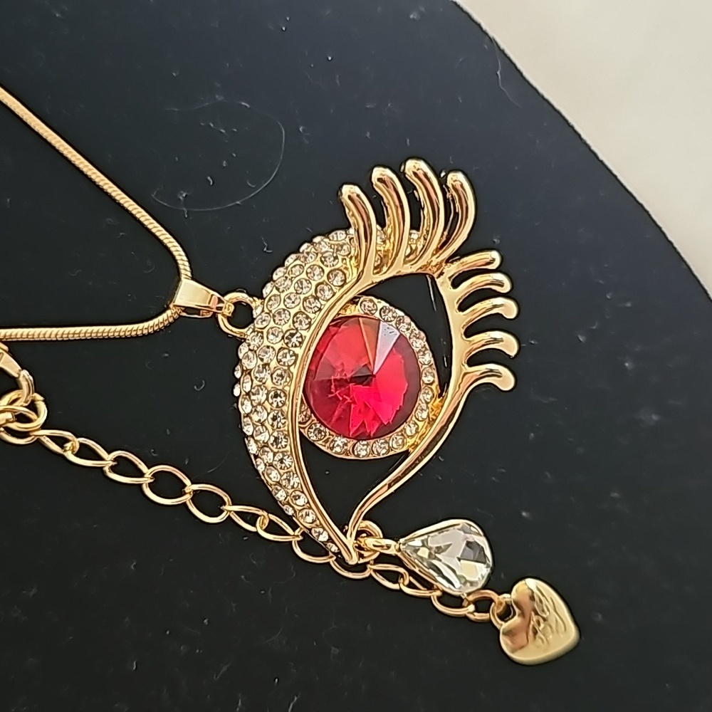 Crystal Tear Drop Evil Eye Statement Necklace - Picture 5 of 17
